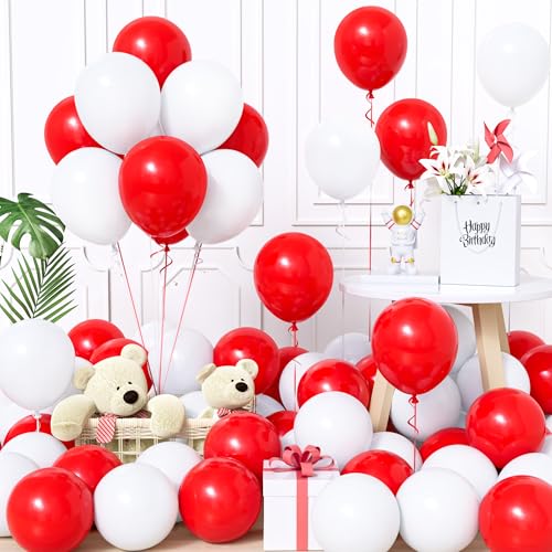 Unisun Luftballons Rot und Weiß, 60Stück 12Zoll Ballons Matt Weiß Rot Latex Luftballon Jungen Männer Kinder Babyparty Geburtstag Hochzeit Jubiläum Abschlussfeier Verlobung Bachelor Party Dekoration von Unisun