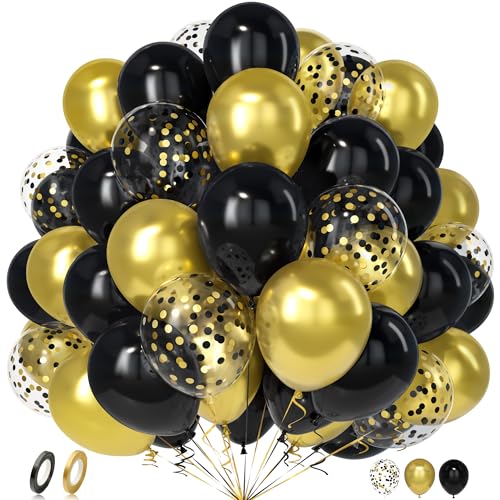 Unisun Luftballons Schwarz Gold, 50 Stück Latex Ballons Metallic Gold und Schwarz Konfetti Luftballon Männer Frauen Geburtstag Jubiläum Hochzeit Verlobung Abschlussfeier Valentinstag Brautparty Deko von Unisun