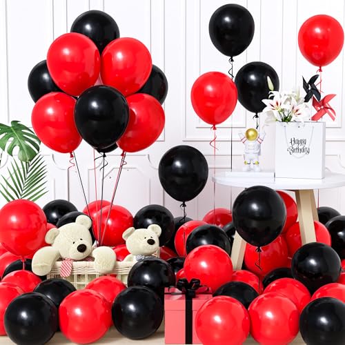 Unisun Luftballons Schwarz und Rot, 60Stück 12Zoll Ballons Matt Rot Schwarz Latex Luftballon Jungen Männer Kind Babyparty Geburtstag Hochzeit Jubiläum Abschlussfeier Verlobung Bachelor Deko von Unisun