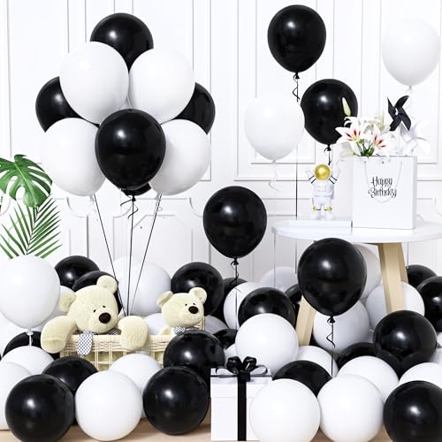 Unisun Luftballons Schwarz und Weiß, 60Stück 12Zoll Ballons Matt Weiß Schwarz Latex Luftballon Jungen Männer Kinder Babyparty Geburtstag Hochzeit Jubiläum Abschlussfeier Verlobung Bachelor Party Deko von Unisun