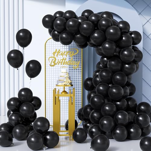 Unisun Luftballons Schwarze, 100Stück 10Zoll Matt Schwarz Latex Ballons Girlande Männer Frauen Kinder Geburtstag Hochzeit Jahrestag Verlobung Valentinstag Jubiläum Abschlussfeier Halloween Party Dekor von Unisun