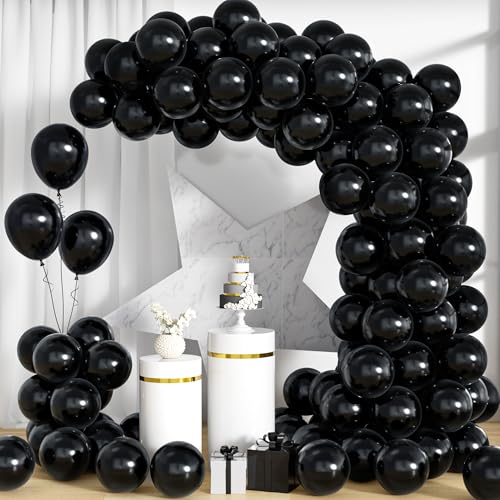 Unisun Luftballons Schwarze, 100Stück 10Zoll Matt Schwarz Latex Ballons Girlande Männer Frauen Kinder Geburtstag Hochzeit Jahrestag Verlobung Valentinstag Jubiläum Abschlussfeier Halloween Party Dekor von Unisun