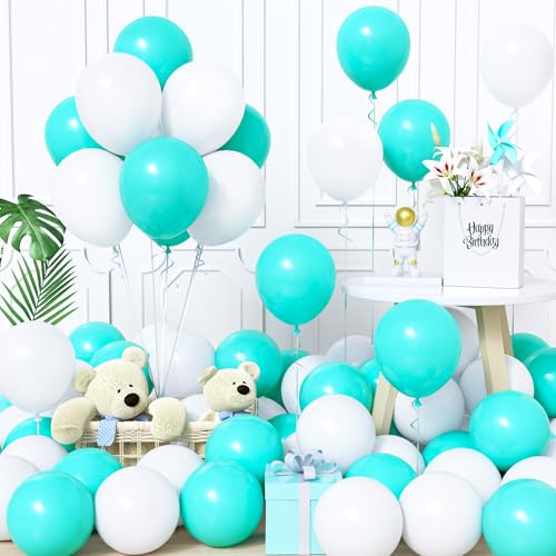 Unisun Luftballons Weiß und Blau, 60Stück 12Zoll Ballons Matt Weiß Teal Blau Türkis Latex Luftballon Jungen Männer Kinder Babyparty Geburtstag Hochzeit Jubiläum Abschlussfeier Verlobung Party Dekora von Unisun