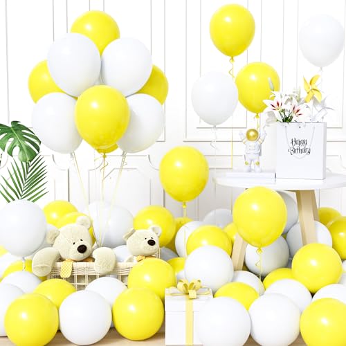 Unisun Luftballons Weiß und Gelb, 60Stück 12Zoll Ballons Matt Weiß Gelb Latex Luftballon Jungen Männer Kinder Babyparty Geburtstag Hochzeit Jubiläum Abschlussfeier Verlobung Bachelor Party Dekoration von Unisun