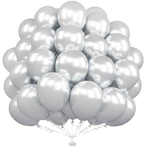 Unisun Metallic Silber Luftballons, 50 Stück 12 Zoll Chrom Silber Luftballons, Latex Silber Ballons Für Frauen Männer Jungen Geburtstagsfeier Hochzeit Verlobung Abschlussfeier Jahrestag Festival Deko von Unisun