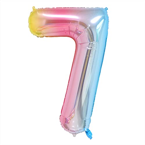 Unisun Nummer Luftballons, 40 Zoll große Regenbogen Nummer 7 Folie Mylar Helium Luftballons für Geburtstagsfeier Feier Dekoration von Unisun