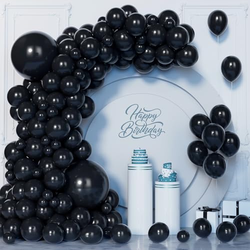 Unisun Schwarze Luftballons, 130 Stück schwarz Ballon Girlanden bogen Set, 5/9/10/12/18 Zoll schwarze ballon für Männer Jungen Frauen Abschlussfeier Hochzeit Geburtstag Party Jubiläum Neujahr Deko von Unisun