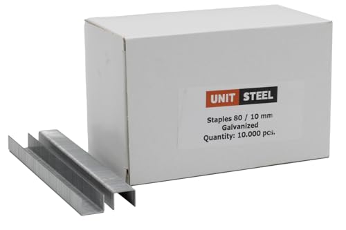 UnitSteel Heftklammern - 10.000 stück, type 80, Beinlänge 10mm, Verzinkt, für das Folienbefestigung, Innenausstattung und Möbelindustrie von UnitSteel