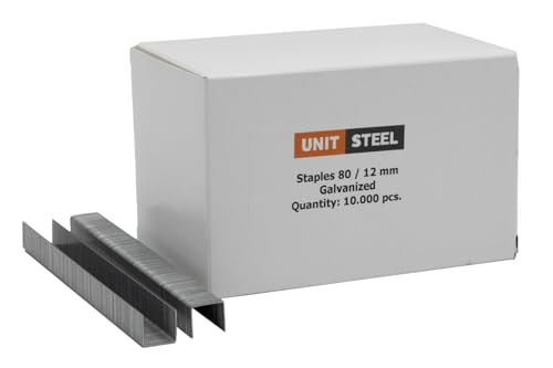 UnitSteel Heftklammern - 10.000 stück, type 80, Beinlänge 12mm, Verzinkt, für das Folienbefestigung, Innenausstattung und Möbelindustriee von UnitSteel