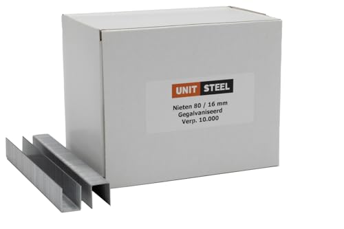 UnitSteel Heftklammern - 10.000 stück, type 80, Beinlänge 16mm, Verzinkt, für das Folienbefestigung, Innenausstattung und Möbelindustrie von UnitSteel