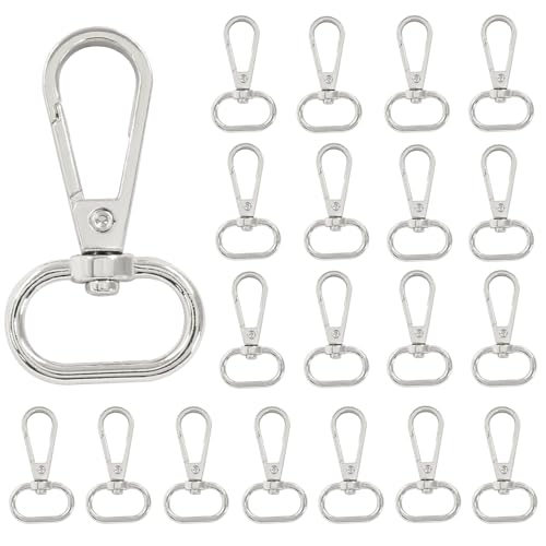 Unlorspy Karabinerverschlüsse mit ovalem Ring, drehbar, 20 mm Innendurchmesser, Drehverschluss, Metall-Karabinerhaken für Geldbörse, DIY, Schlüsselanhänger, Tasche, Teil (20 mm, Silber), 20 Stück von Unlorspy