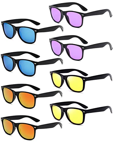 Unning 8 Stücke Bunte Sonnenbrille Set Neon Lustige Party Sonnenbrillen Coole Retro 80er Brille Party Pack für Herren Damen von Unning