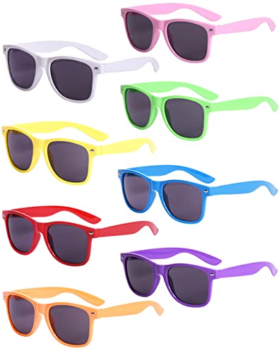 Unning 8 Stücke Bunte Sonnenbrille Set Neon Lustige Party Sonnenbrillen Coole Retro 80er Brille Party Pack für Herren Damen von Unning