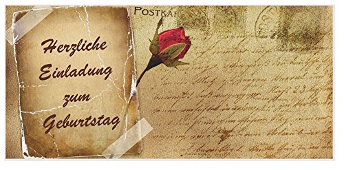 30 Einladungskarten mit kostenlosen Eindruck Ihres Wunschtext, Größe Din lang, Rose Blumen Retro Vintage von Unser-Festtag