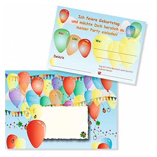 8 Einladungen zum Kindergeburtstag - Luftballons - beidseitig Bedruckt, mit Einladungstext von Unser-Festtag