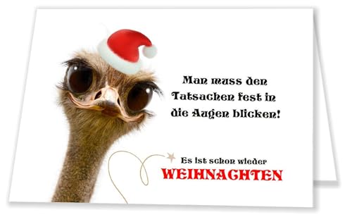 ARTNR-30065 Einladung Weihnachtsfeier Klappkarte Firma Vogel Strauß Man muss den Tatsachen Spruch Wunschtext (100 Karten) von Unser-Festtag