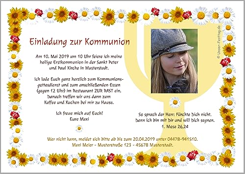 Einladungen für heilige Kommunion Fest Fete Feier Party - kostenloser Eindruck Ihres Textes, mit FOTO - 1 Karte, Größe 17 x 12 cm von Unser-Festtag