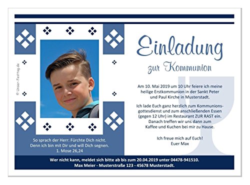 Einladungen für heilige Kommunion Fest Fete Party - kostenloser Eindruck Ihres Textes, mit FOTO, 1 Karte, 17 x 12 cm von Unser-Festtag