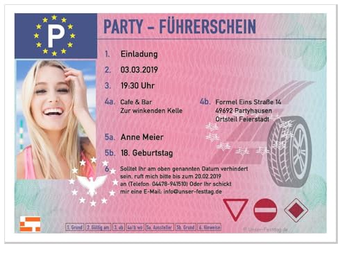 Einladungen mit FOTO für Geburtstagsfete erwachsen 18 Jahre Feier Party - kostenloser Eindruck Ihres Wunschtextes (jedes Alter möglich) - 1 Karte, Größe 17x12cm von Unser-Festtag