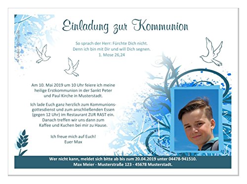 Einladungskarten Kommunionsfeier Fete Wunschtext originell lustig witzig - für Jungs mit Foto - 5 Stück, 17 x 12 cm von Unser-Festtag