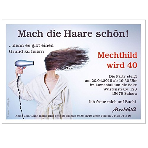 Einladungskarten zum Geburtstag Motiv Mach die Haare schön - in 2 Größen bestellbar, 50 Karten - 21 x 14,8 cm DIN A5 von Unser-Festtag