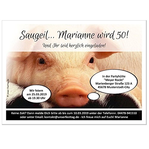 Einladungskarten zum Geburtstag Motiv saugeiles Schwein - in 2 Größen erhältlich, 20 Karten - 17 x 12 cm von Unser-Festtag