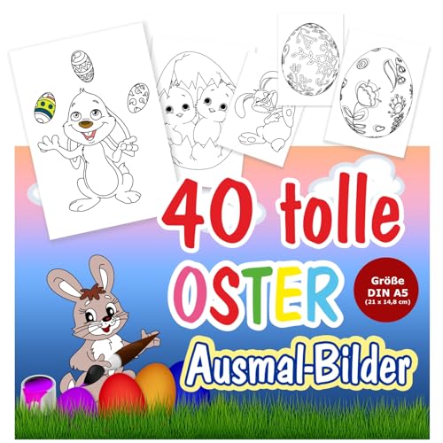 Unser-Festtag Ausmalbilder für Ostern, 40 Stück, alles verschiedene Motive - Größe Din A5 (ca. 21 x 14,8 cm) von Unser-Festtag