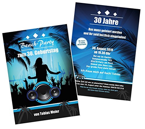 Unser-Festtag Coole Beach-Party Geburtstagseinladung für Erwachsene lustig witzig - mit Wunschtext - 1 Karte - 17 x 12 cm von Unser-Festtag