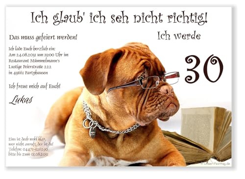 Unser-Festtag Digitale Einladung zum Geburtstag mit lustigem Motiv zum Versenden mit Handy, Smartphone, Whatsapp, Email. Personalisiert mit Wunschtext! Eine digitale Datei. (Hund mit Brille) von Unser-Festtag