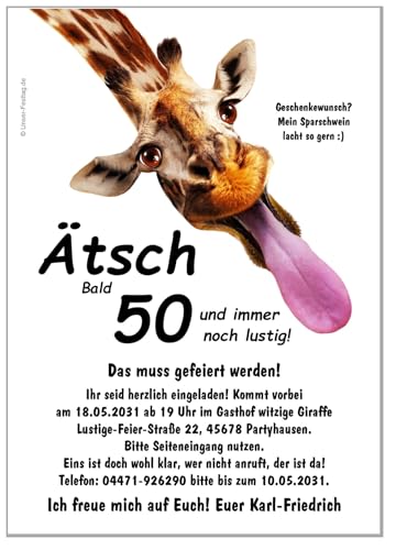 Unser-Festtag Einladungen Geburtstag Erwachsene witzige Einladung zum Geburtstag - mit Ihrem Text - jedes Alter möglich. Motiv Giraffe (30 Karten) von Unser-Festtag