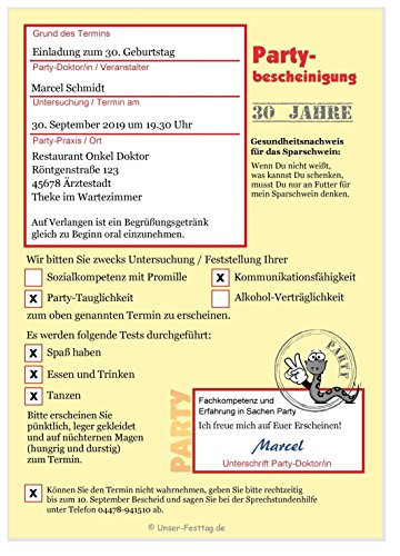 Unser-Festtag Einladungskarten für Erwachsene, JEDES Alter möglich, lustig und originell - runder Geburtstag - 100 Karten von Unser-Festtag