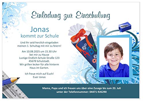 Unser-Festtag Einschulung Motiv Schultüte Einladungen für Einschulung Jungen Mädchen Kinder lustig cool lustig witzig, Text ändern - 5 Karten - 17 x 1 von Unser-Festtag