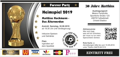 Unser-Festtag Fußballticket Heimspiel Coole Moderne Einladungen zum Geburtstag mit Spruch - 50 Karten von Unser-Festtag