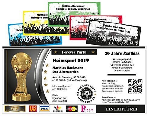 Unser-Festtag Fußballticket Heimspiel Geburtstagseinladungen runder Geburtstag lustig - mit Spruch - 40 Karten von Unser-Festtag