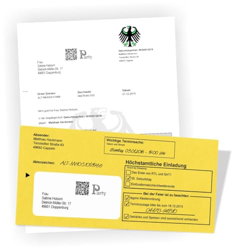 Unser-Festtag Geburtstag Einladung als Mahnbescheid lustig Geburtstagseinladungen Mahnbrief Geburtstagseinladungen - Förmliche Zustellung Einladung für deinen Geburtstag Feier Einladungskarten von Unser-Festtag