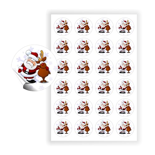 Unser-Festtag Lustige Weihnachtsaufkleber Nikolaus Rudolf Deko Geschäftlich Privat originell, Durchmesser je 4cm, 144 Sticker insgesamt. von Unser-Festtag