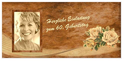 Unser-Festtag Vintage 3 Rosen mit Foto Geburtstagseinladung für Erwachsene lustig witzig - mit Wunschtext - 5 Karten von Unser-Festtag