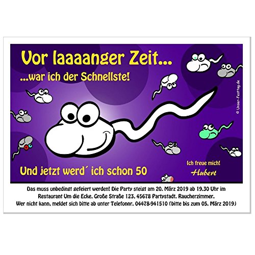 witzige Einladungen für eine coole Geburtstagsparty - speziell für Männer/den Mann mit Humor - ausgefallen und individuell, 20 Karten - 17 x 12 cm von Unser-Festtag