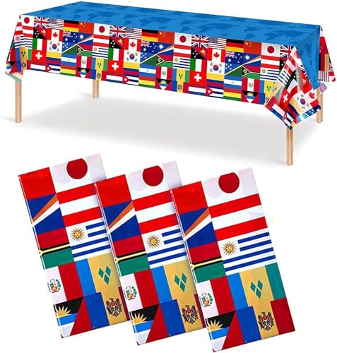 3Pack Internationale Flagge Tischdecke Einweg Welt Land Flaggen Tischdecke wasserdichte Kunststoff Tischdecken für Sport Feier Dekorationen Party Supplies von UoQo