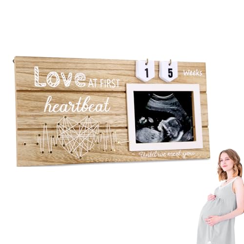 Baby Scan Bilderrahmen mit 44 Wochen Countdown-Kalender, Holz Baby Scan Bilderrahmen für Ultraschallfoto, Sonogramm Bilderrahmen für Baby Ankündigung, werdende Mama & Schwangerschaft Geschenke (B) von UoQo