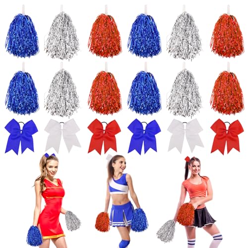 Cheerleading Pompom Girl mit 6 Haarschleifen, Pompom-Outfit, Mädchen, Cheerleader, für Sportveranstaltungen, kreativ, Pompon für Frankreich, Niederlande, Großbritannien, Feste von UoQo