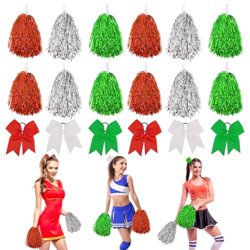 Cheerleading Pompom Girl mit 6 Haarschleifen, Pompom-Outfit, Mädchen, Cheerleader, für Sportveranstaltungen, kreativ, Pompon für Italien, Ungarn, Feste von UoQo