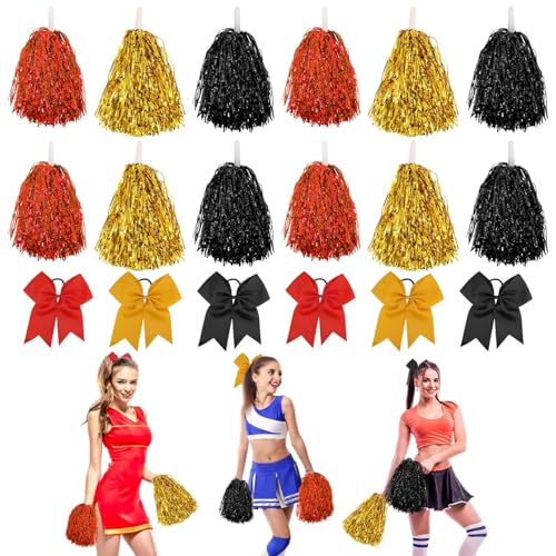 Cheerleading Pompom Girl mit 6 Haarschleifen, Pompom-Outfit, Mädchen, Pompom, Mädchen, Cheerleader, für Sportveranstaltungen, kreativ, Pompon für Deutschland Belgien, Festlichkeiten, 12 Stück von UoQo