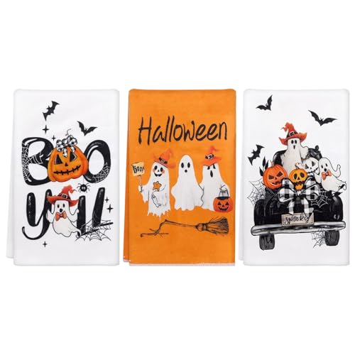 UoQo Halloween tischdeko Tea Towels, 3Pcs Halloween Tisch Deko für Handtuch, Halloween deko Tisch für Freund Familie, Halloween Geschirr Küchentücher Geschirrtücher von UoQo