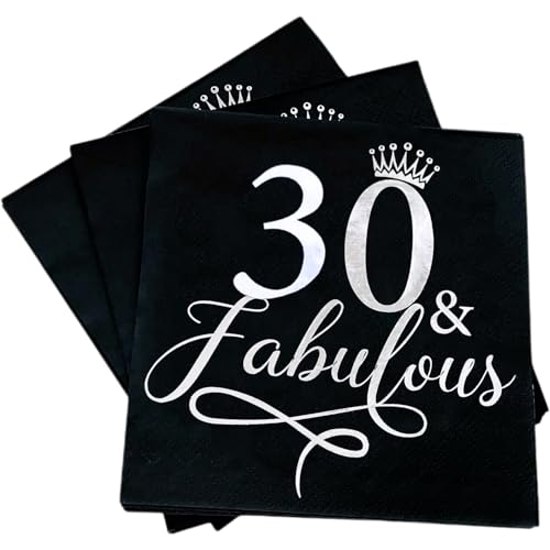 Uojlvlr Fabulous30th Birthday Servietten 50 Stück Silber 30. Geburtstag Feier Party Dekoration Servietten Schwarz 30. Geburtstag Dekoration Herren und Damen Party Supplies Schwarz Silber Folie von Uojlvlr