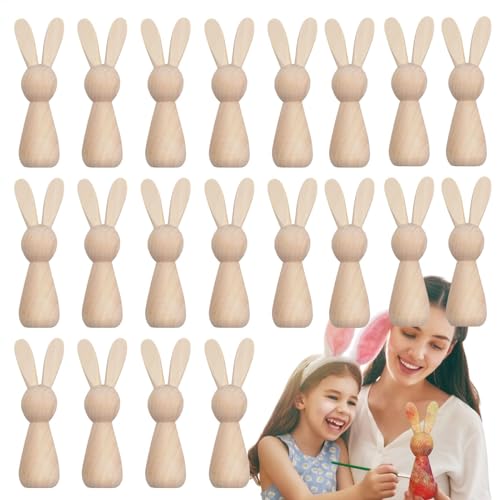 Bunny Wood Cutout, 20 Unpainted Wooden Bunnies, Farmhouse Easter Decor, Easter Table Decorations, Wood Craft Kit for Spring,3.54x0.98 inches, Sturdy Design von Uonguon