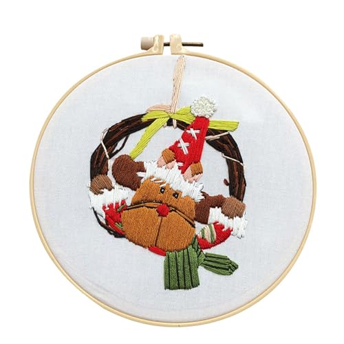 Christmas Embroidery Kits For Adults | Elk Pattern Needlepoint Set With 7.87 Inch Hoop | Perfect Christmas Stocking Craft Kit For Beginners And Kids | Complete Hand Stitching Kit For Holiday Decor von Uonguon