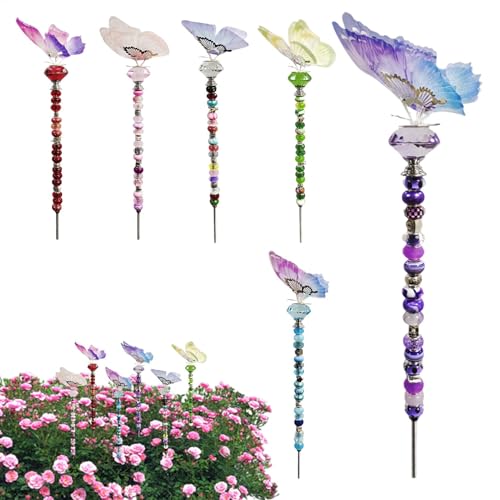 Fairy Garden Stakes Kit, Garden Craft Decoration Supplies, Beaded Garden Craft Kit, Handmade Fairy Wand Stakes with 6 Threaded Rod Beads, Crystals, Nuts, and Hole Beads for Garden Decoration von Uonguon