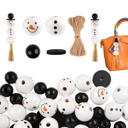 Schneemann-Perlen, Winter-Holzperlen, Weihnachtsdruckperlen, handgefertigte Weihnachtsdekoration, Perlen-Kits zum Basteln, Schneemann-Dekorationsbedarf, festliche Bastelperlen, von Uonguon