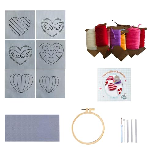 Uonguon Beginners Embroidery Kit, Heart Embroidery Set, Crochet Set Tool, Punch Needle Kit, Coaster Making Kits, Multi-Purpose Knitting Accessories for Beginners, 13x13cm von Uonguon